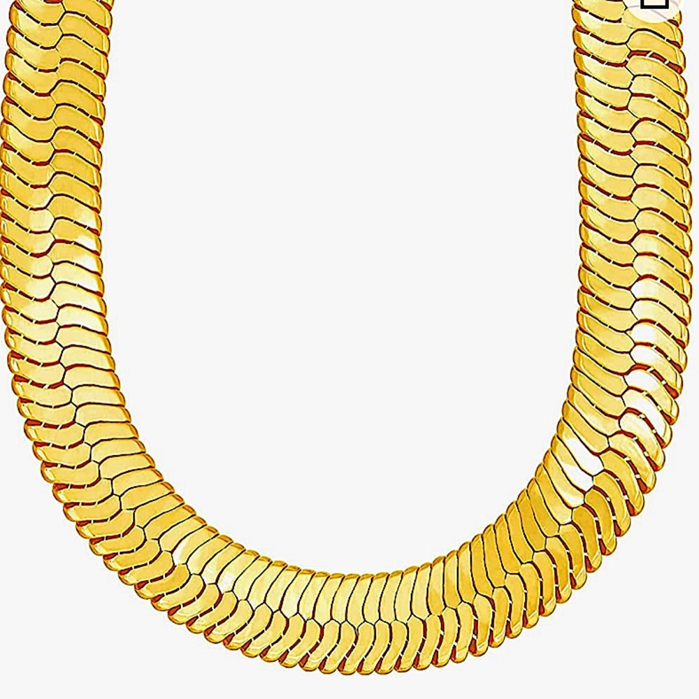 GOLD FLAT HERRINGBONE 10mm NECKLACE - Picture 12 of 14